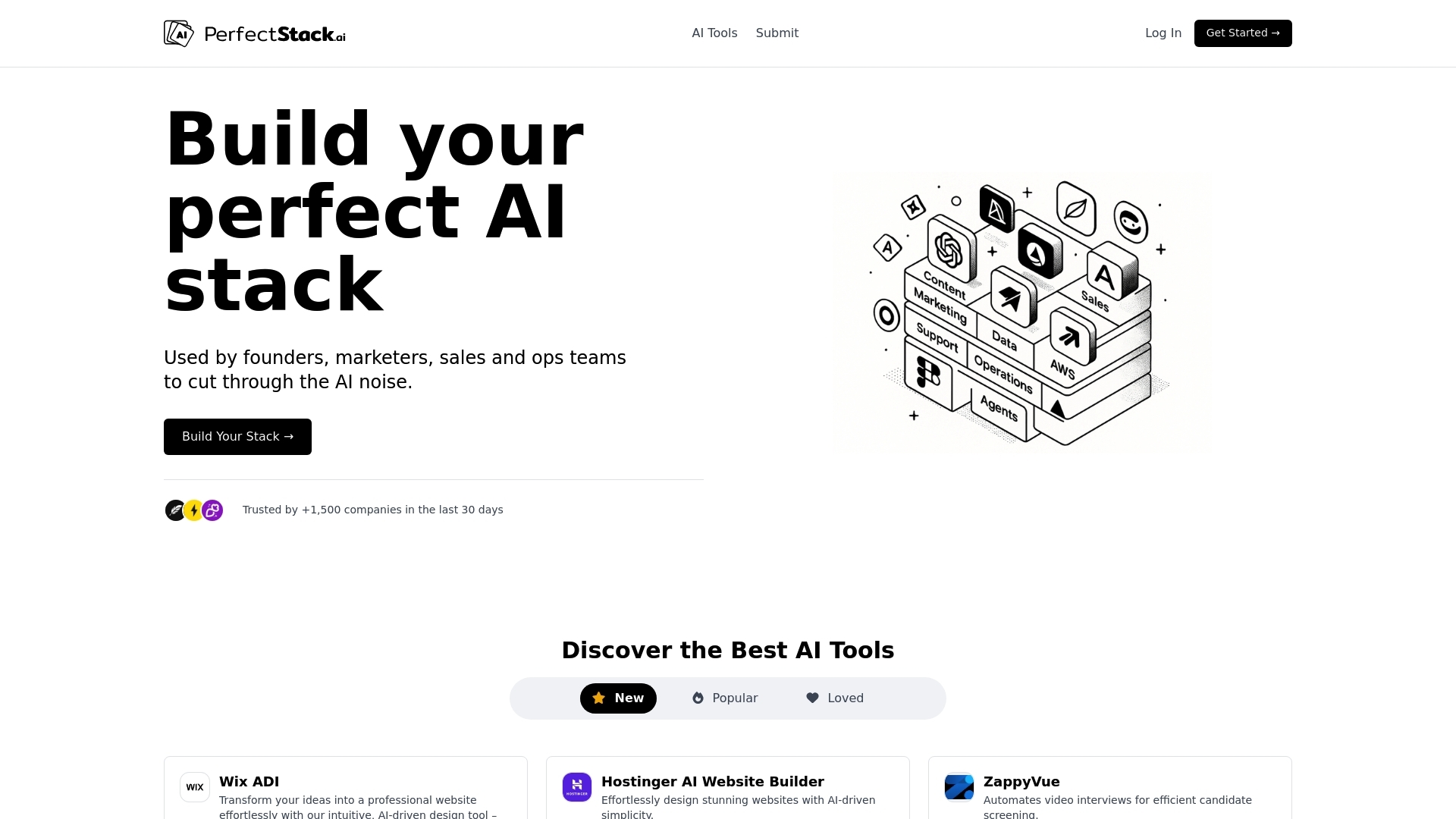 Screenshot of website PerfectStack.ai