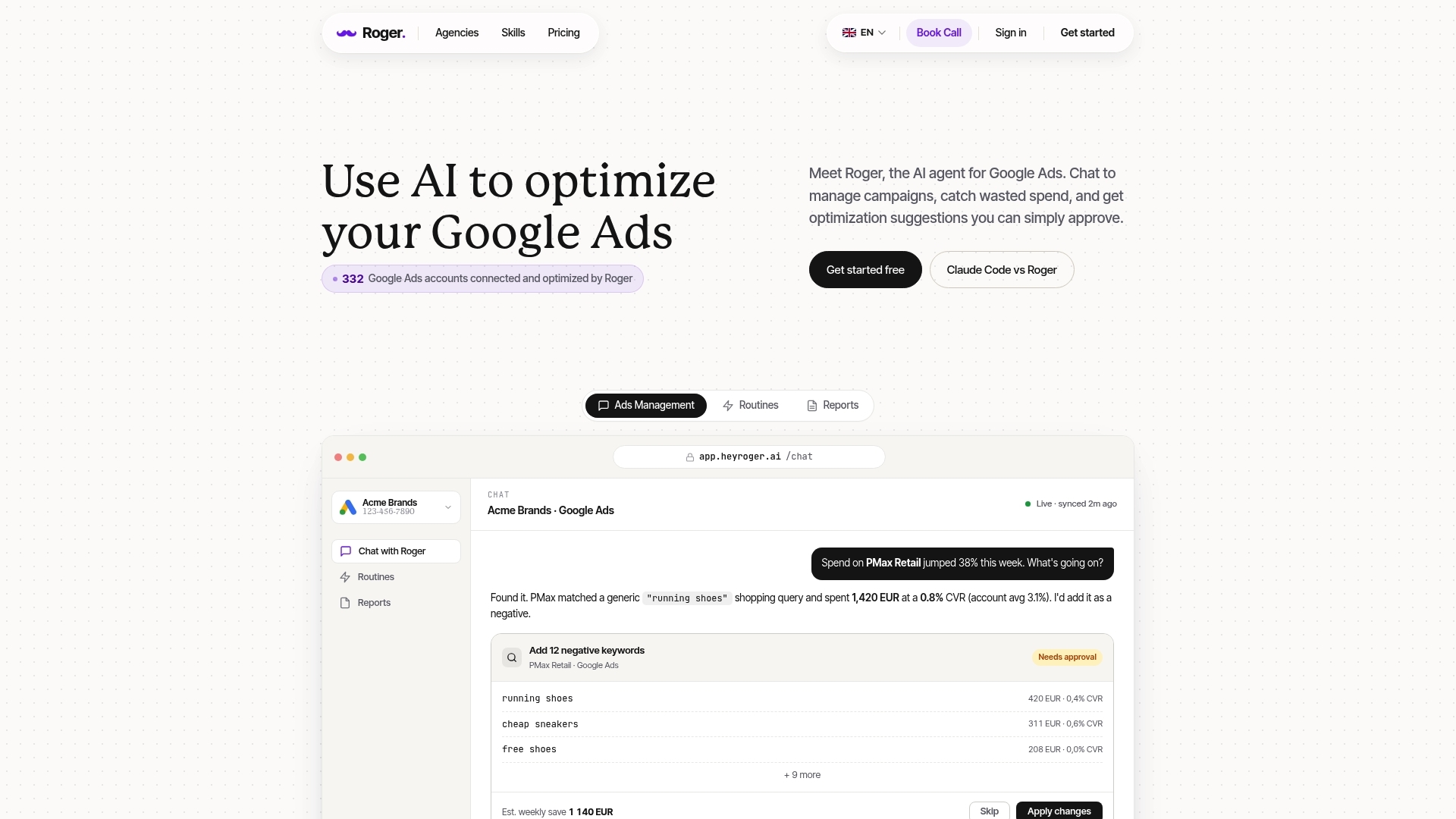 Screenshot of workspace Roger