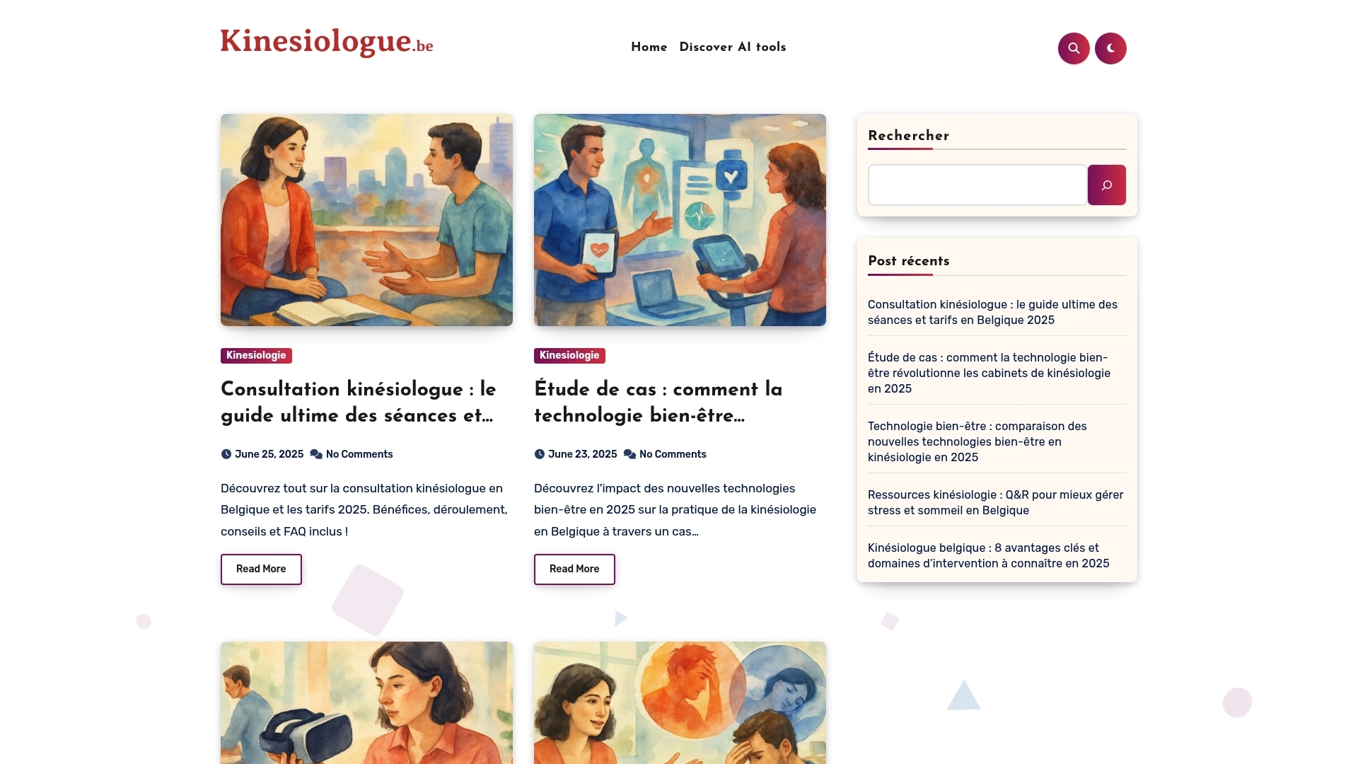 Screenshot of website Kinésiologie Belgique