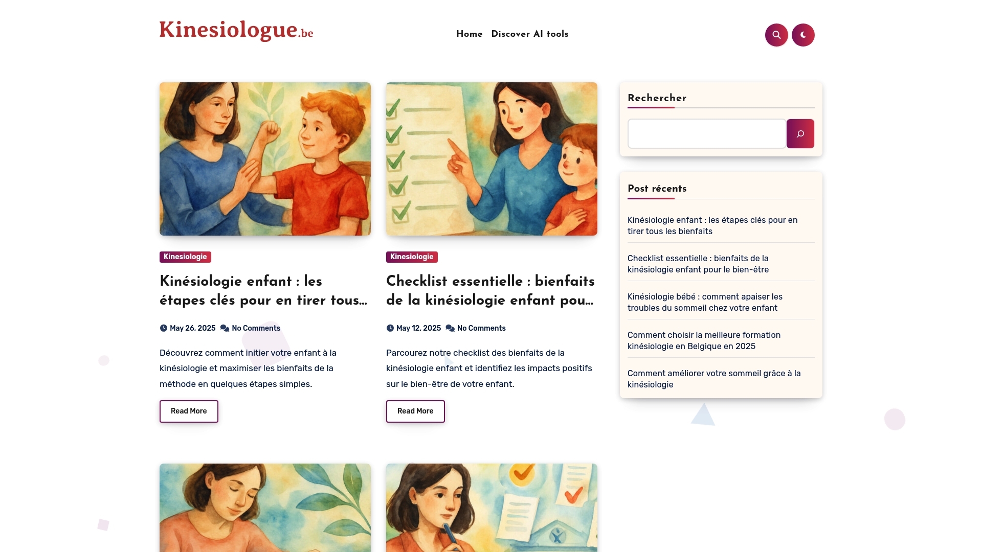 Screenshot of website Kinésiologie Belgique